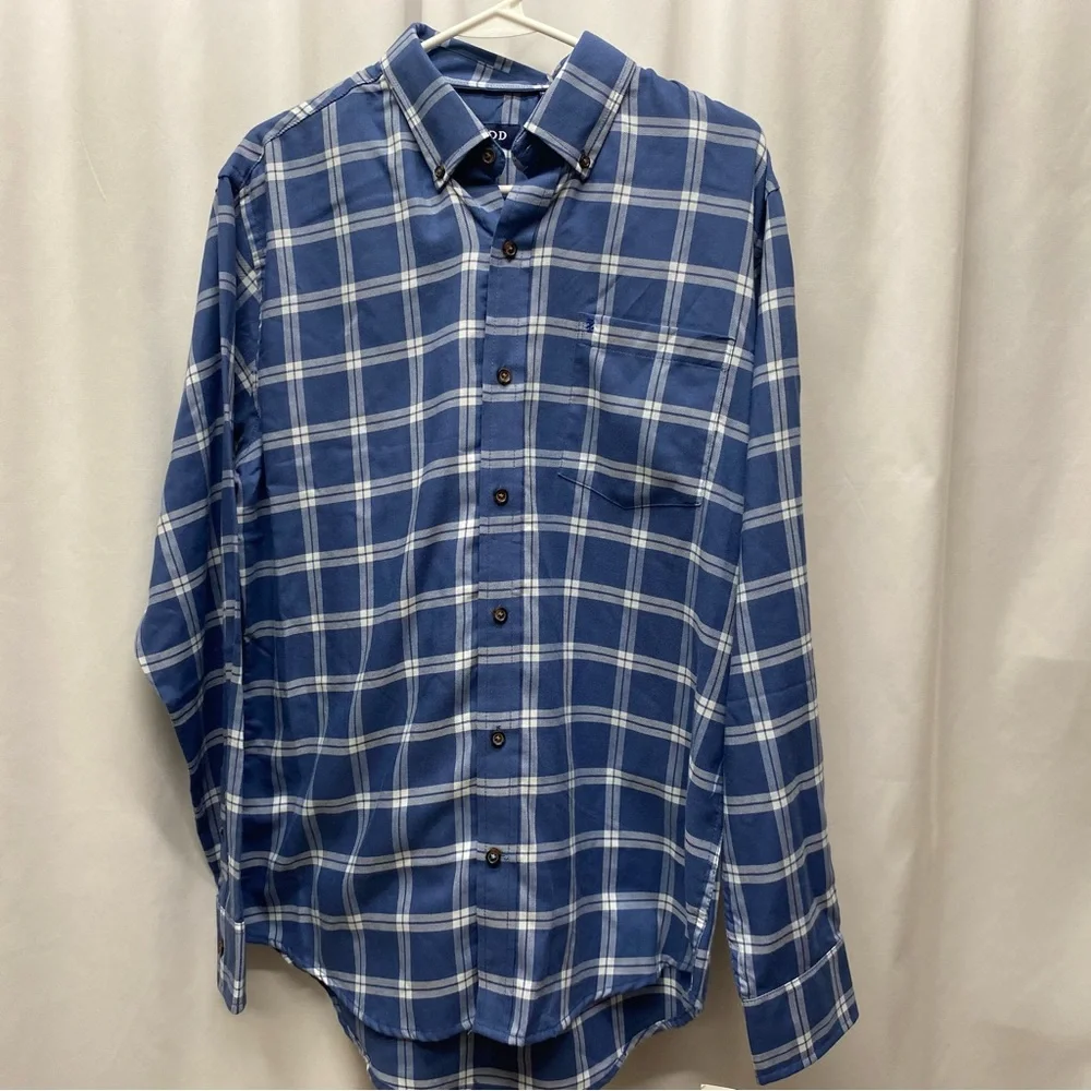 Izod button up shirt mens size medium plaid collared blue new with tags